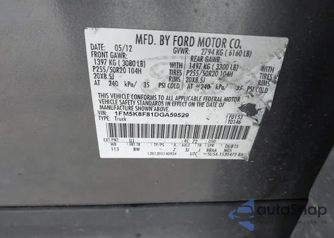 2013 Ford Explorer Limited from USA, damaged, VIN 1FM5K8F81DGA59529
